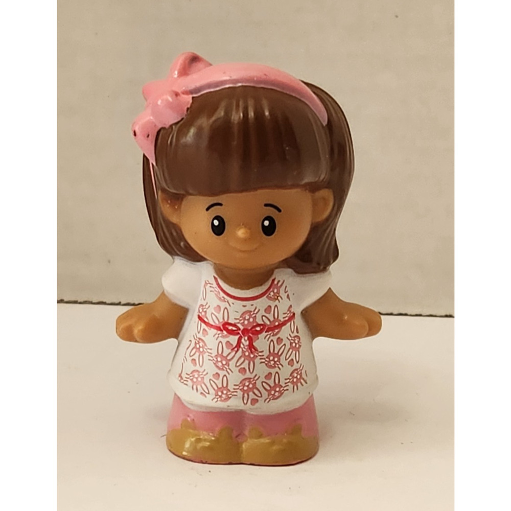 Fisher Price Little People Mia Pajamas &Bunny Slippers White Pink Rabbit Print